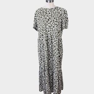 Boden Olive Green Leopard Print Tencel Tiered Maxi Dress NWT US 14R
